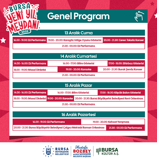 BURSA YENİ YIL MEYDANI ETKİNLİK PROGRAMI